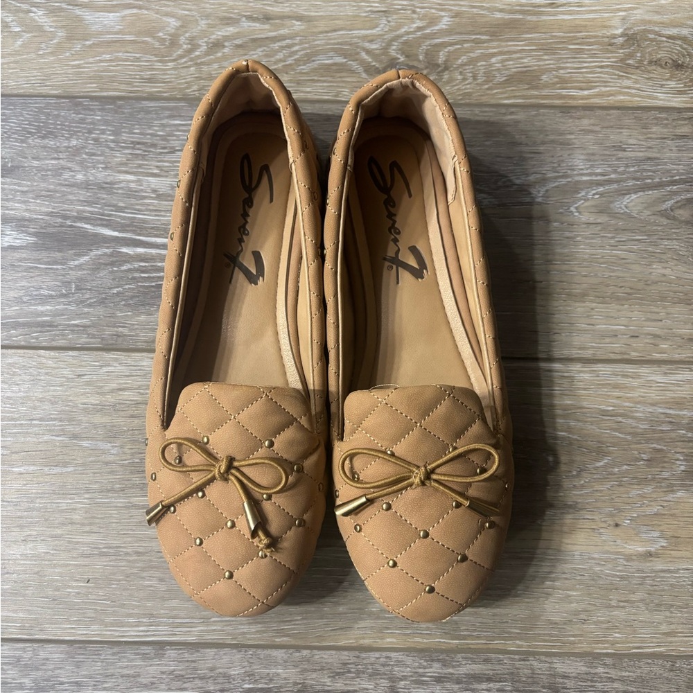 Seven7 Chloe Smoker Shoes Sz 10 Neutral Tan Ballet Slip On Quilted Beaded Preppy